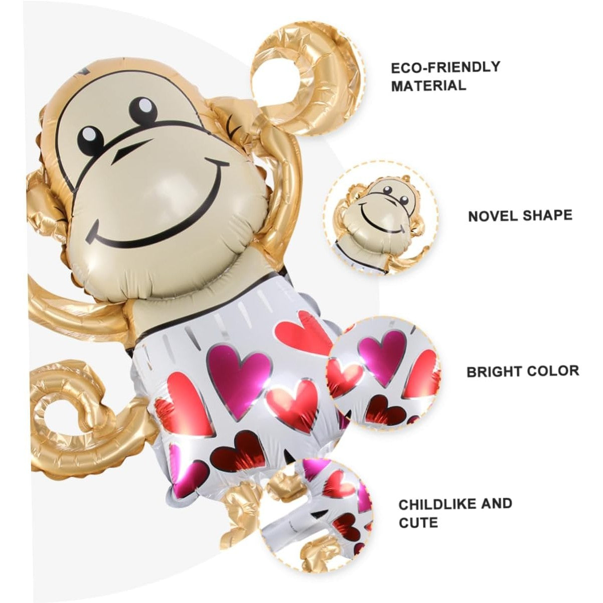 Balon din Folie Metalizata, Vivimall, Mini Figurine Animalute, Model Maimutica, Tematica Aniversare, 45x28 cm, Ambalaj Individual, Pai Inclus, Umflare cu Aer sau Heliu, Multicolor