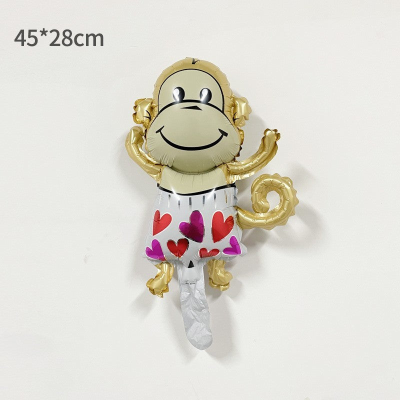 Balon din Folie Metalizata, Vivimall, Mini Figurine Animalute, Model Maimutica, Tematica Aniversare, 45x28 cm, Ambalaj Individual, Pai Inclus, Umflare cu Aer sau Heliu, Multicolor