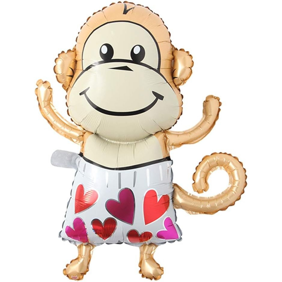 Balon din Folie Metalizata, Vivimall, Mini Figurine Animalute, Model Maimutica, Tematica Aniversare, 45x28 cm, Ambalaj Individual, Pai Inclus, Umflare cu Aer sau Heliu, Multicolor