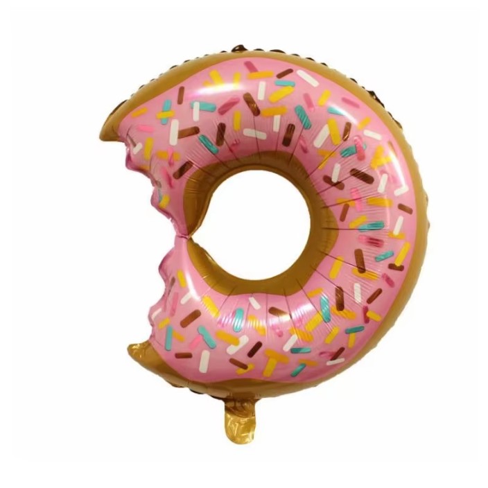 Balon din Folie Metalizata, Flippy, Mini Figurine Dulciuri, Model Gogoasa Muscata, Tematica Aniversare, 45x25 cm, Ambalaj Individual, Pai Inclus, Umflare cu Aer sau Heliu, Multicolor