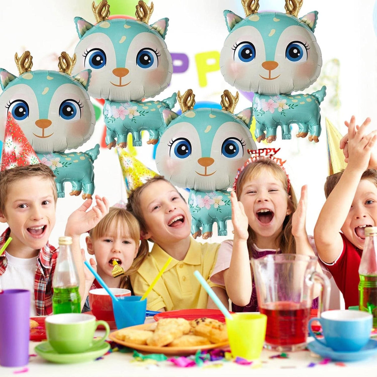 Balon Din Folie Metalizata, Mini Figurine, Model Cerb, Tematica Aniversare, Ambalaj Individual, Pai Inclus, Umflare Cu Aer Sau Heliu,