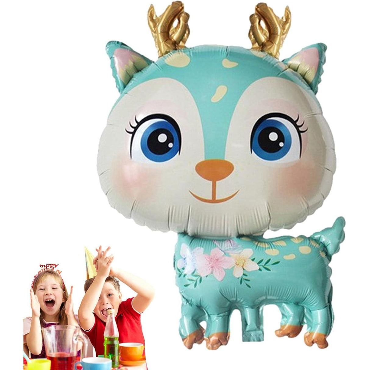 Balon Din Folie Metalizata, Mini Figurine, Model Cerb, Tematica Aniversare, Ambalaj Individual, Pai Inclus, Umflare Cu Aer Sau Heliu,