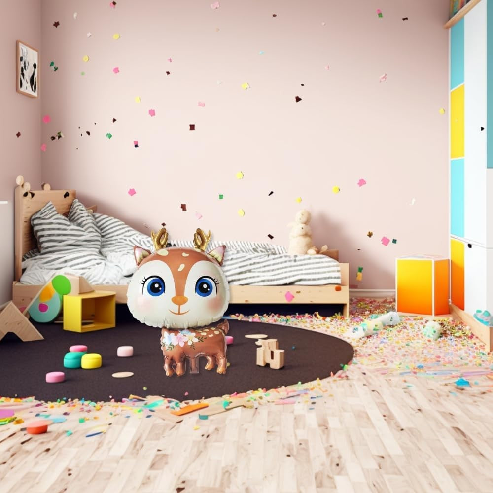 Balon Din Folie Metalizata, Mini Figurine, Model Cerb, Tematica Aniversare, Ambalaj Individual, Pai Inclus, Umflare Cu Aer Sau Heliu,