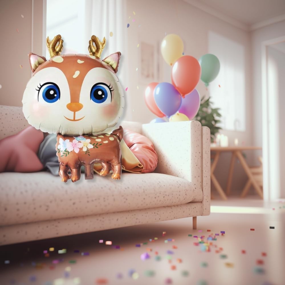 Balon Din Folie Metalizata, Mini Figurine, Model Cerb, Tematica Aniversare, Ambalaj Individual, Pai Inclus, Umflare Cu Aer Sau Heliu,