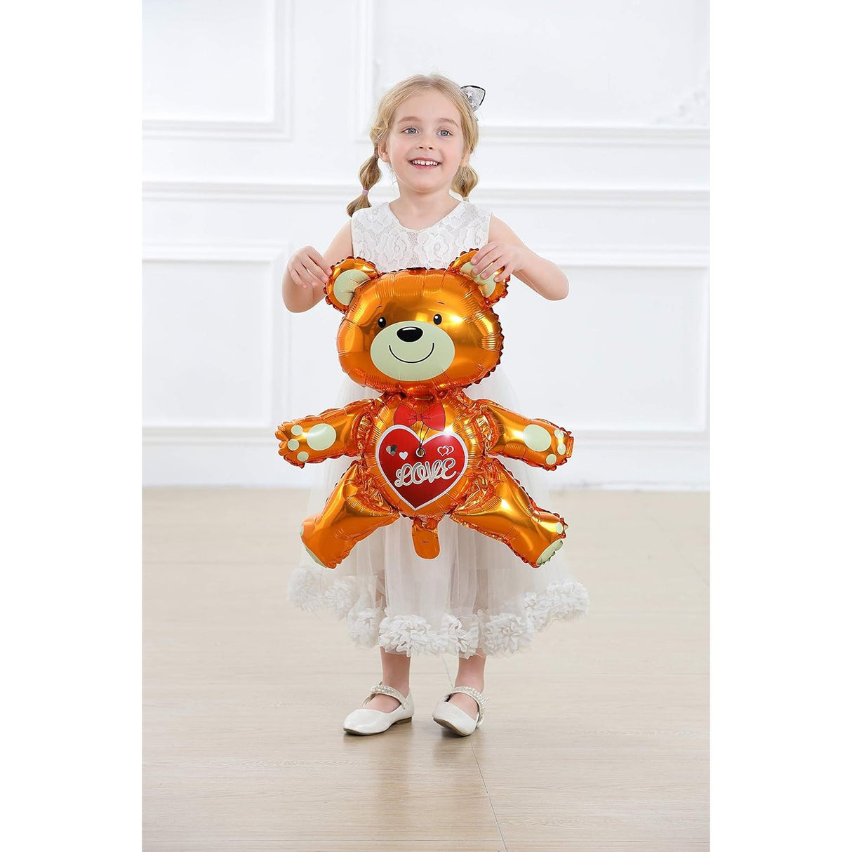 Balon din Folie Metalizata, Vivimall, Figurina Urs, Model Love, Tema Ziua Indragostitilor, 60x63cm, Ambalaj Individual, Pai Inclus, Umflare cu Aer sau Heliu, Maro