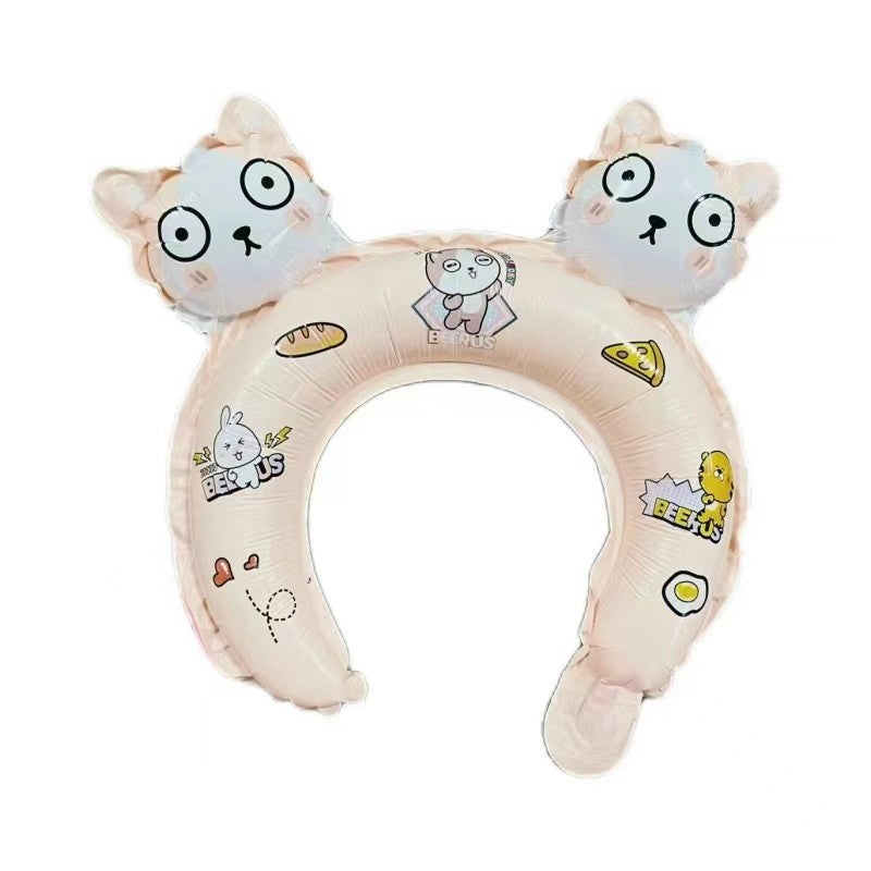 Balon din Folie Metalizata, Flippy, Tip Coronita cu Urechi, Model Hello Kitty, Ambalaj Individual, Pai Inclus, Umflare cu Aer sau Heliu, 30 x 29 cm, Rose