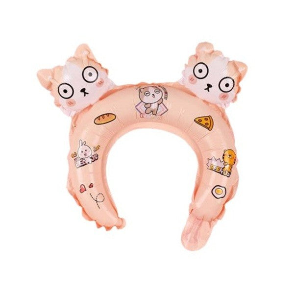 Balon din Folie Metalizata, Flippy, Tip Coronita cu Urechi, Model Hello Kitty, Ambalaj Individual, Pai Inclus, Umflare cu Aer sau Heliu, 30 x 29 cm, Rose