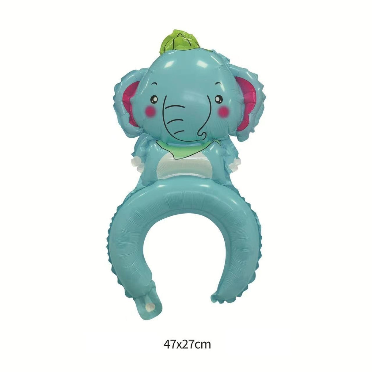 Balon din Folie Metalizata, Flippy, Tip Coronita, Model Elefant, Ambalaj Individual, Pai Inclus, Umflare cu Aer sau Heliu, 47 x 27 cm, Albastru