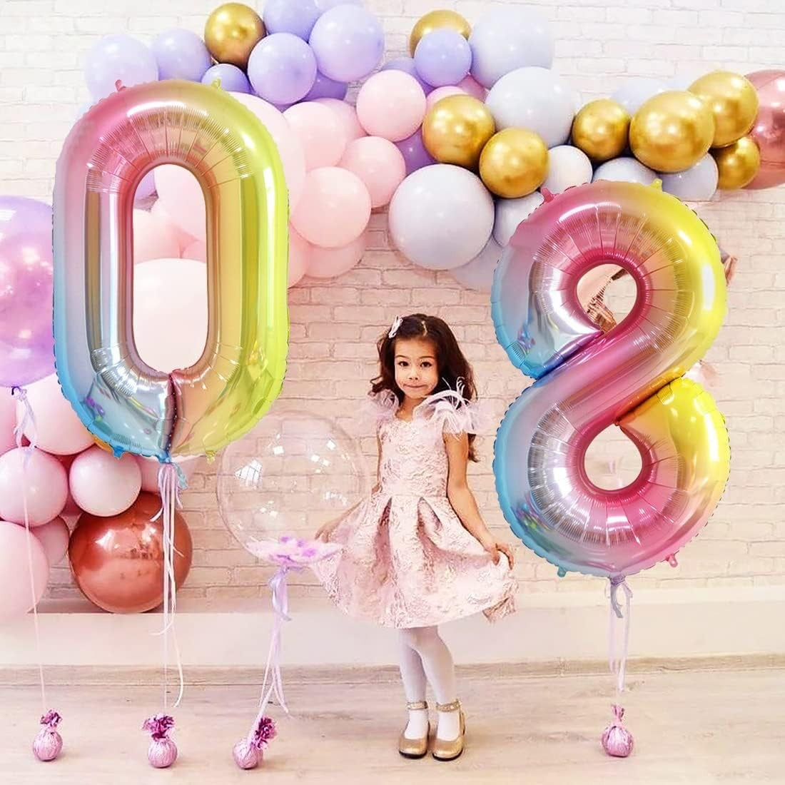 Balon din Folie Metalizata Gradient Vivimall, Figurina Cifra, Tema Aniversare 100 cm, Ambalaj Individual, Pai inclus, Umflare cu Aer sau Heliu, Multicolor, Cifra 0