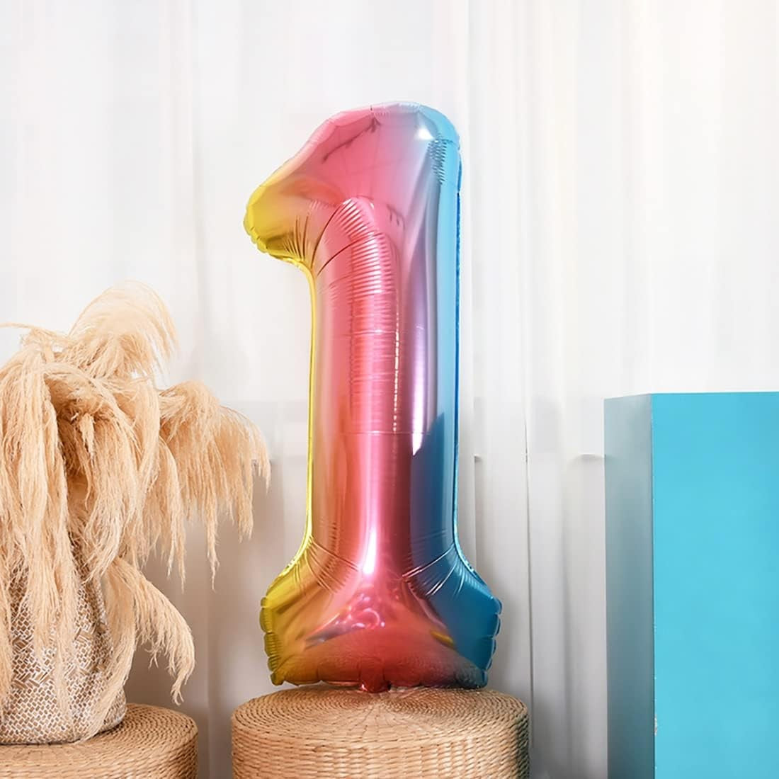 Balon din Folie Metalizata Gradient Vivimall, Figurina Cifra, Tema Aniversare 100 cm, Ambalaj Individual, Pai inclus, Umflare cu Aer sau Heliu, Multicolor, Cifra 1