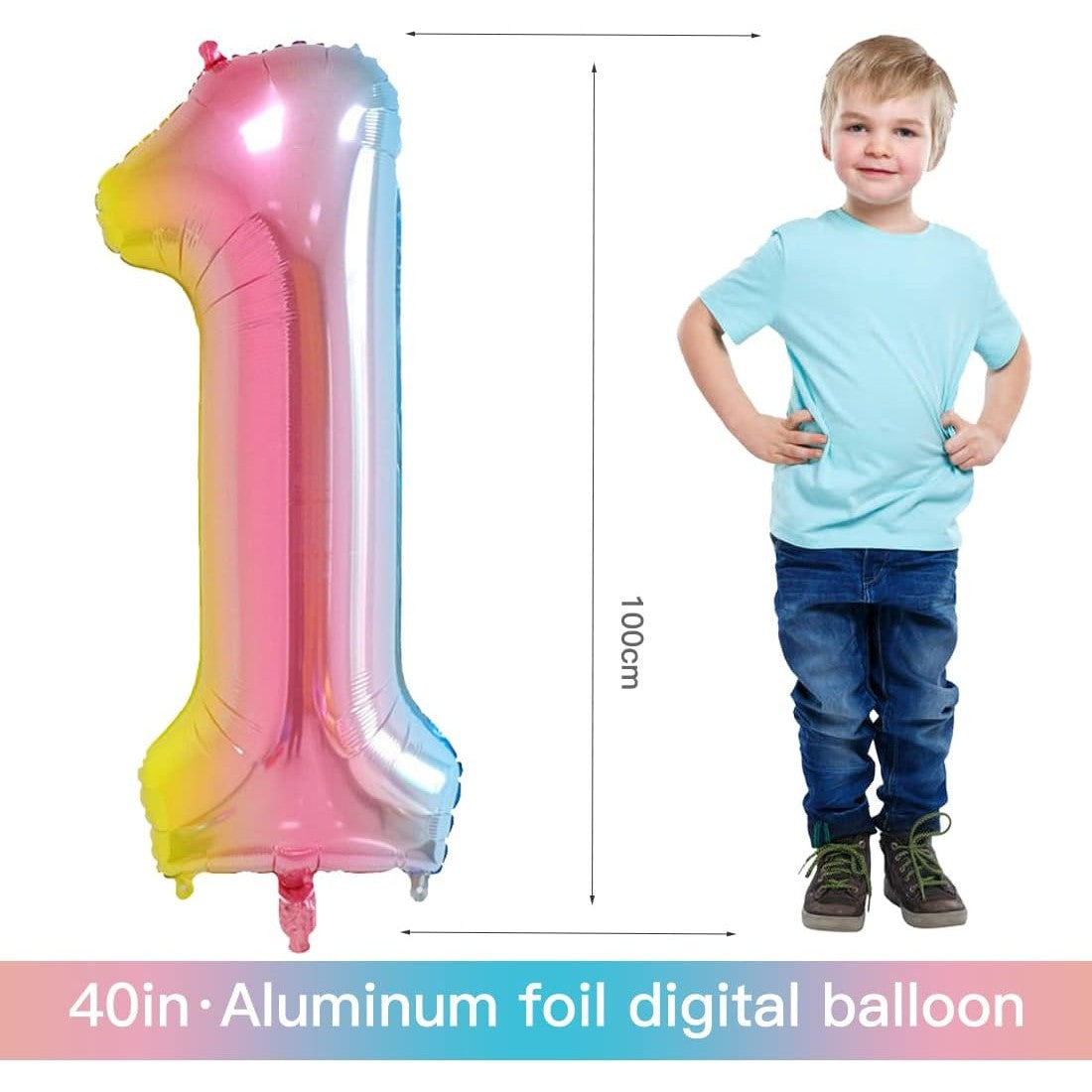 Balon din Folie Metalizata Gradient Vivimall, Figurina Cifra, Tema Aniversare 100 cm, Ambalaj Individual, Pai inclus, Umflare cu Aer sau Heliu, Multicolor, Cifra 1