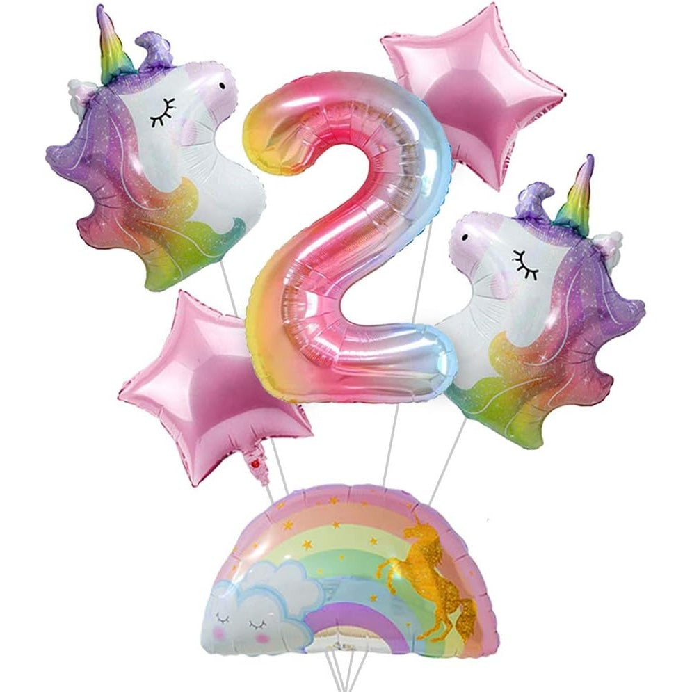 Balon din Folie Metalizata Gradient Vivimall, Figurina Cifra, Tema Aniversare 100 cm, Ambalaj Individual, Pai inclus, Umflare cu Aer sau Heliu, Multicolor, Cifra 2
