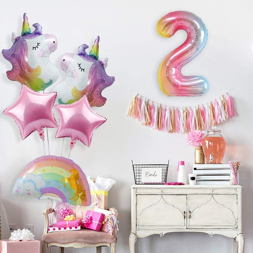 Balon din Folie Metalizata Gradient Vivimall, Figurina Cifra, Tema Aniversare 100 cm, Ambalaj Individual, Pai inclus, Umflare cu Aer sau Heliu, Multicolor, Cifra 2