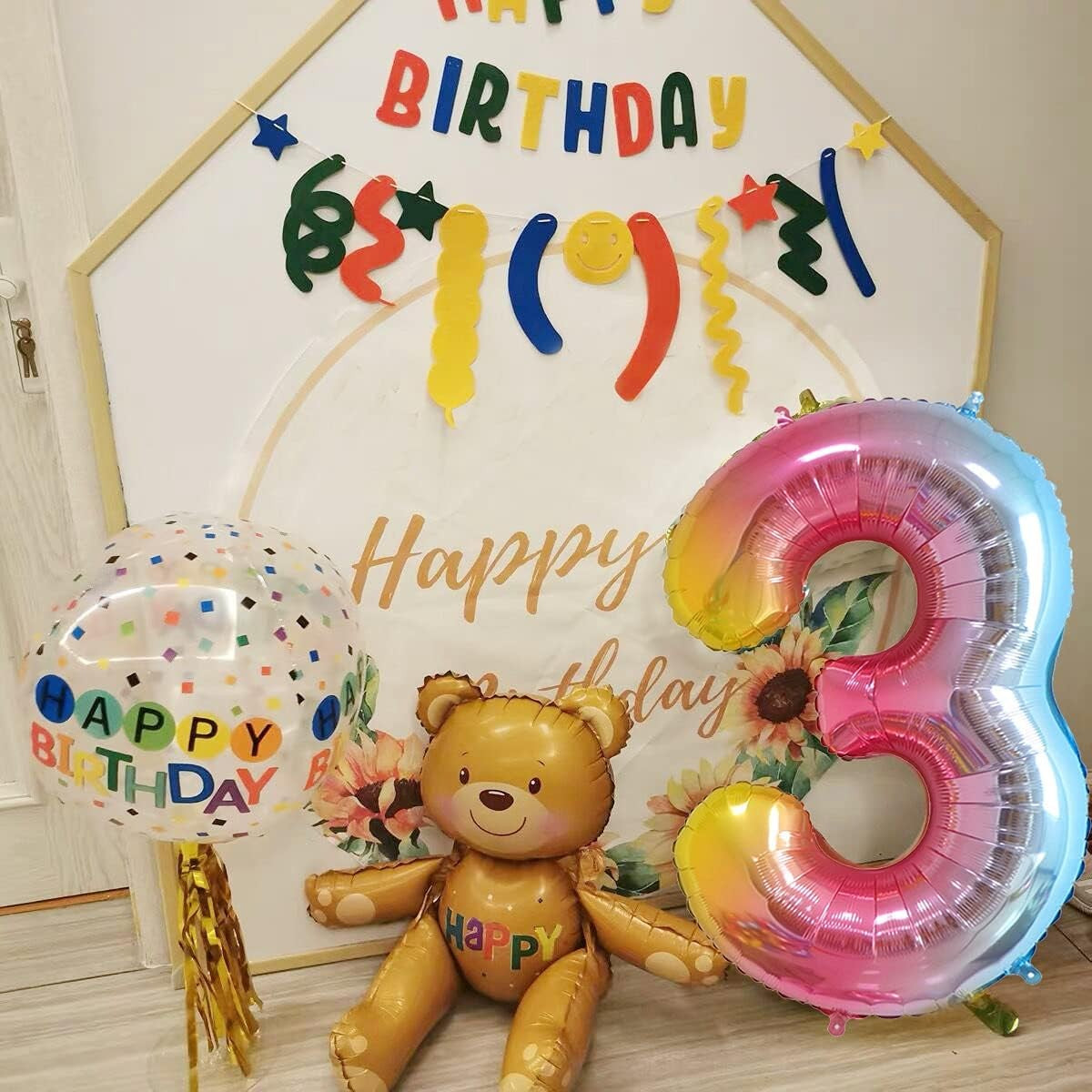 Balon din Folie Metalizata Gradient Vivimall, Figurina Cifra, Tema Aniversare 100 cm, Ambalaj Individual, Pai inclus, Umflare cu Aer sau Heliu, Multicolor, Cifra 3