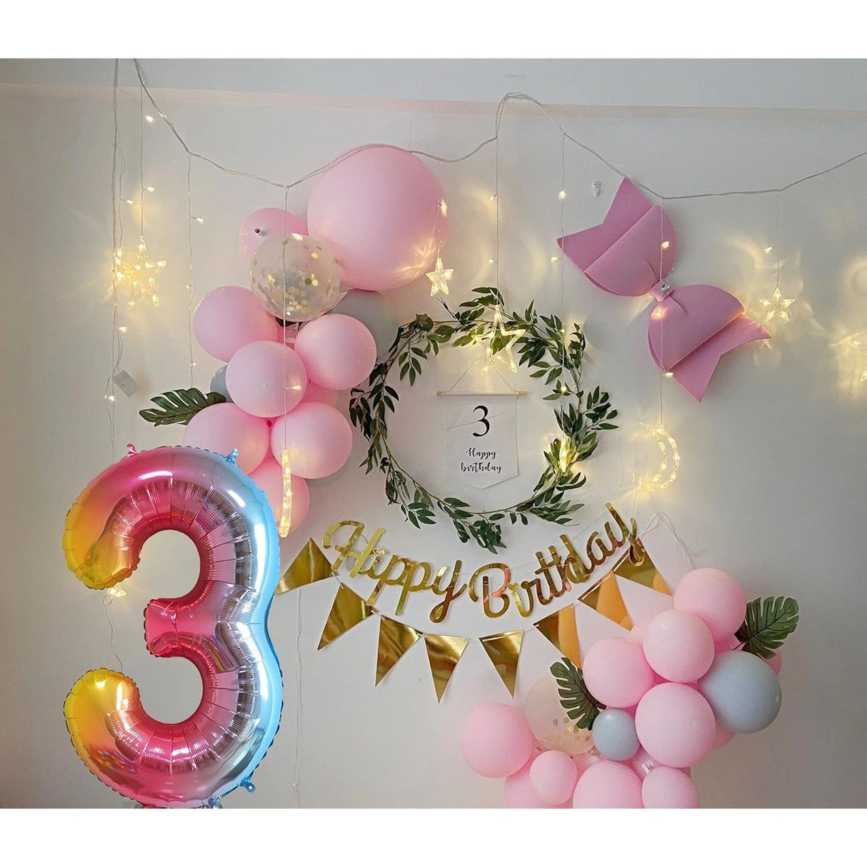 Balon din Folie Metalizata Gradient Vivimall, Figurina Cifra, Tema Aniversare 100 cm, Ambalaj Individual, Pai inclus, Umflare cu Aer sau Heliu, Multicolor, Cifra 3