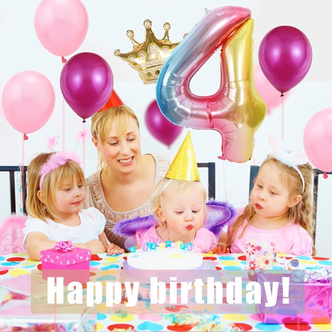 Balon din Folie Metalizata Gradient Vivimall, Figurina Cifra, Tema Aniversare 100 cm, Ambalaj Individual, Pai inclus, Umflare cu Aer sau Heliu, Multicolor, Cifra 4