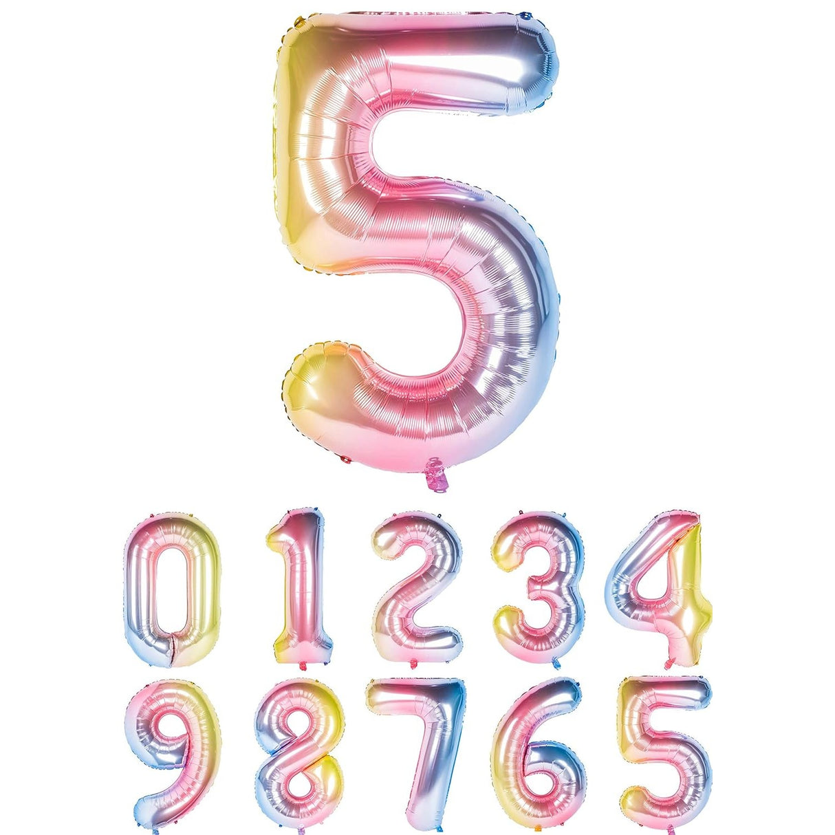 Balon din Folie Metalizata Gradient Vivimall, Figurina Cifra, Tema Aniversare 100 cm, Ambalaj Individual, Pai inclus, Umflare cu Aer sau Heliu, Multicolor, Cifra 5
