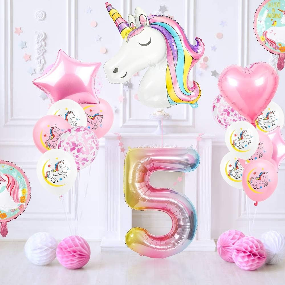 Balon din Folie Metalizata Gradient Vivimall, Figurina Cifra, Tema Aniversare 100 cm, Ambalaj Individual, Pai inclus, Umflare cu Aer sau Heliu, Multicolor, Cifra 5