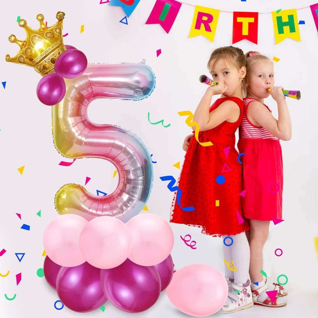 Balon din Folie Metalizata Gradient Vivimall, Figurina Cifra, Tema Aniversare 100 cm, Ambalaj Individual, Pai inclus, Umflare cu Aer sau Heliu, Multicolor, Cifra 5