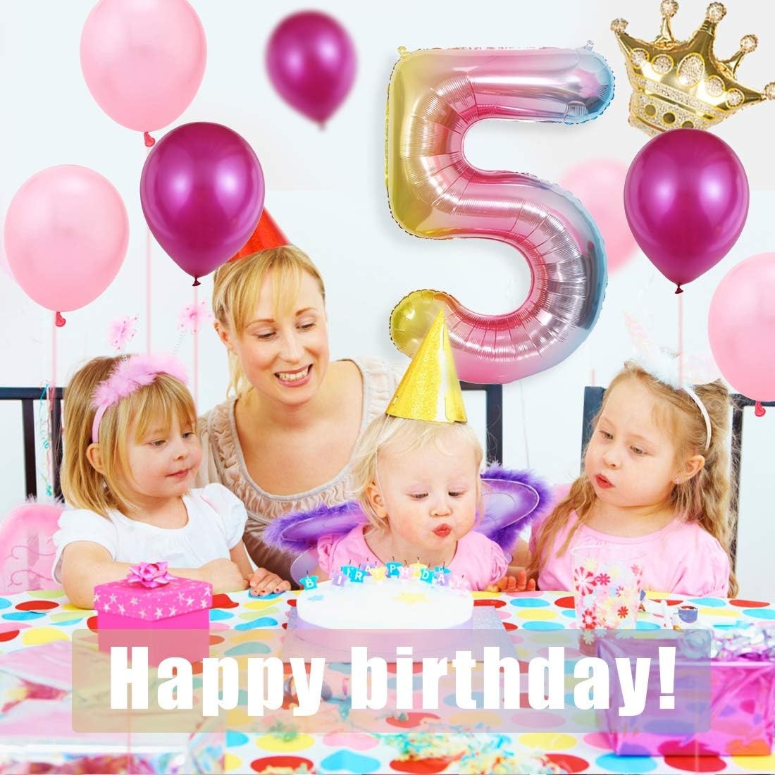 Balon din Folie Metalizata Gradient Vivimall, Figurina Cifra, Tema Aniversare 100 cm, Ambalaj Individual, Pai inclus, Umflare cu Aer sau Heliu, Multicolor, Cifra 5