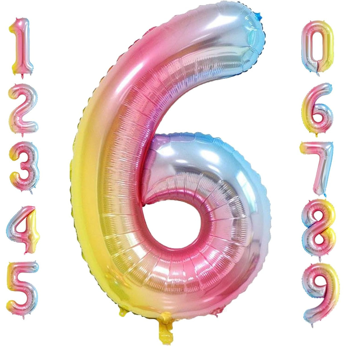Balon din Folie Metalizata Gradient Vivimall, Figurina Cifra, Tema Aniversare 100 cm, Ambalaj Individual, Pai inclus, Umflare cu Aer sau Heliu, Multicolor, Cifra 6