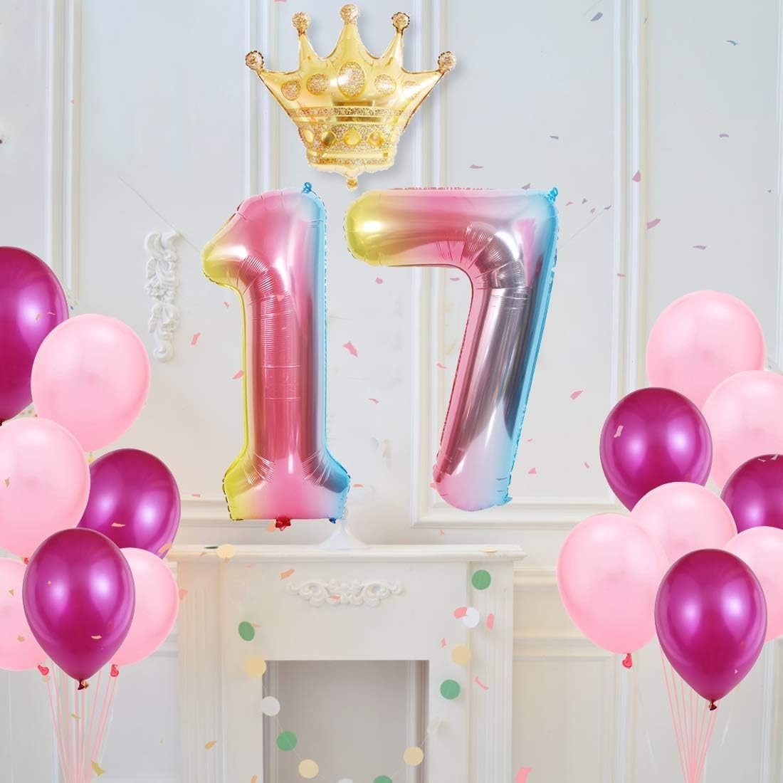 Balon din Folie Metalizata Gradient Vivimall, Figurina Cifra, Tema Aniversare 100 cm, Ambalaj Individual, Pai inclus, Umflare cu Aer sau Heliu, Multicolor, Cifra 7