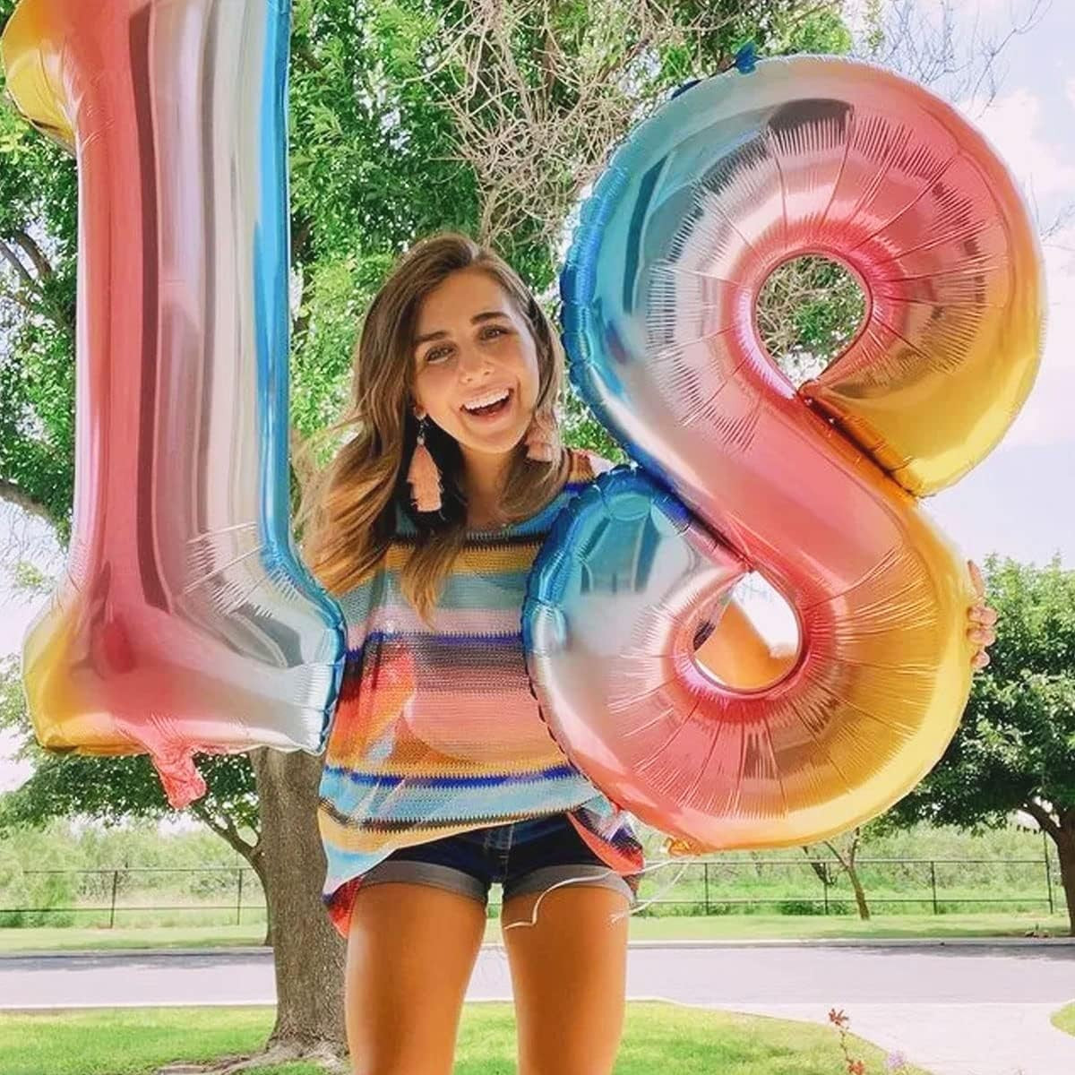 Balon din Folie Metalizata Gradient Vivimall, Figurina Cifra, Tema Aniversare 100 cm, Ambalaj Individual, Pai inclus, Umflare cu Aer sau Heliu, Multicolor, Cifra 8