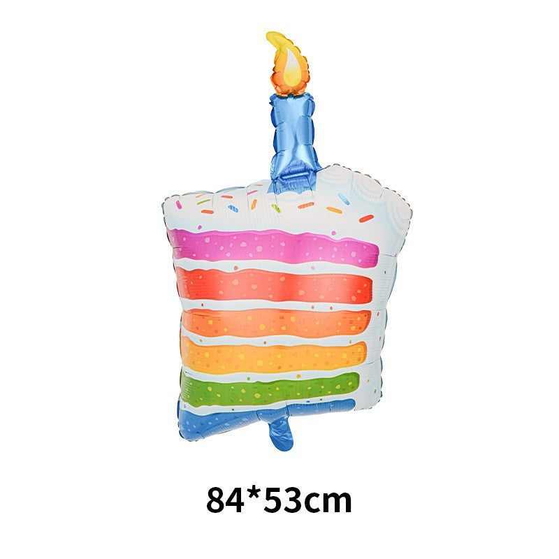 Balon din Folie Metalizata, Vivimall, Model Prajitura cu Lumanare, 84x53 cm, Baloane Party, Ambalaj Individual, Pai Inclus, Umflare cu Aer sau Heliu, Multicolor