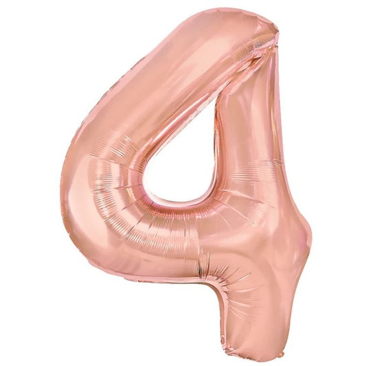 Balon Din Folie Metalizata Figurina Cifra, Tema Aniversare 40 Cm, Ambalaj Individual, Pai Inclus, Umflare Cu Aer Sau Heliu, Rose Gold, Cifra 4 - vivimall.ro