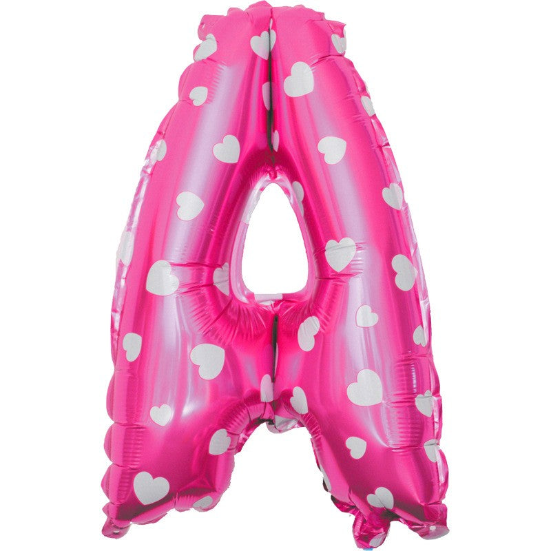 Balon Folie Metalizata Litera A, Vivimall, 40 cm, Cu Imprimeu Inimioare, Umflati cu Heliu sau Aer, Ambalaj Individual, Pai inclus, Roz - vivimall.ro