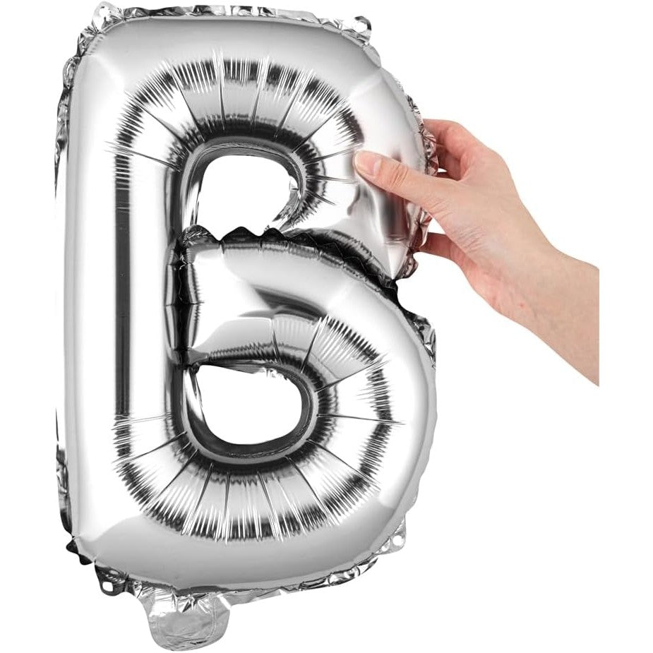 Balon Folie Metalizata Litera B, Vivimall, 80 cm, Umflati cu Heliu sau Aer, Ambalaj Individual, Pai inclus, Argintiu - vivimall.ro