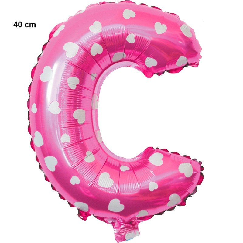 Balon Folie Metalizata Litera C, Vivimall, 40 cm, Cu Imprimeu Inimioare, Umflati cu Heliu sau Aer, Ambalaj Individual, Pai inclus, Roz - vivimall.ro