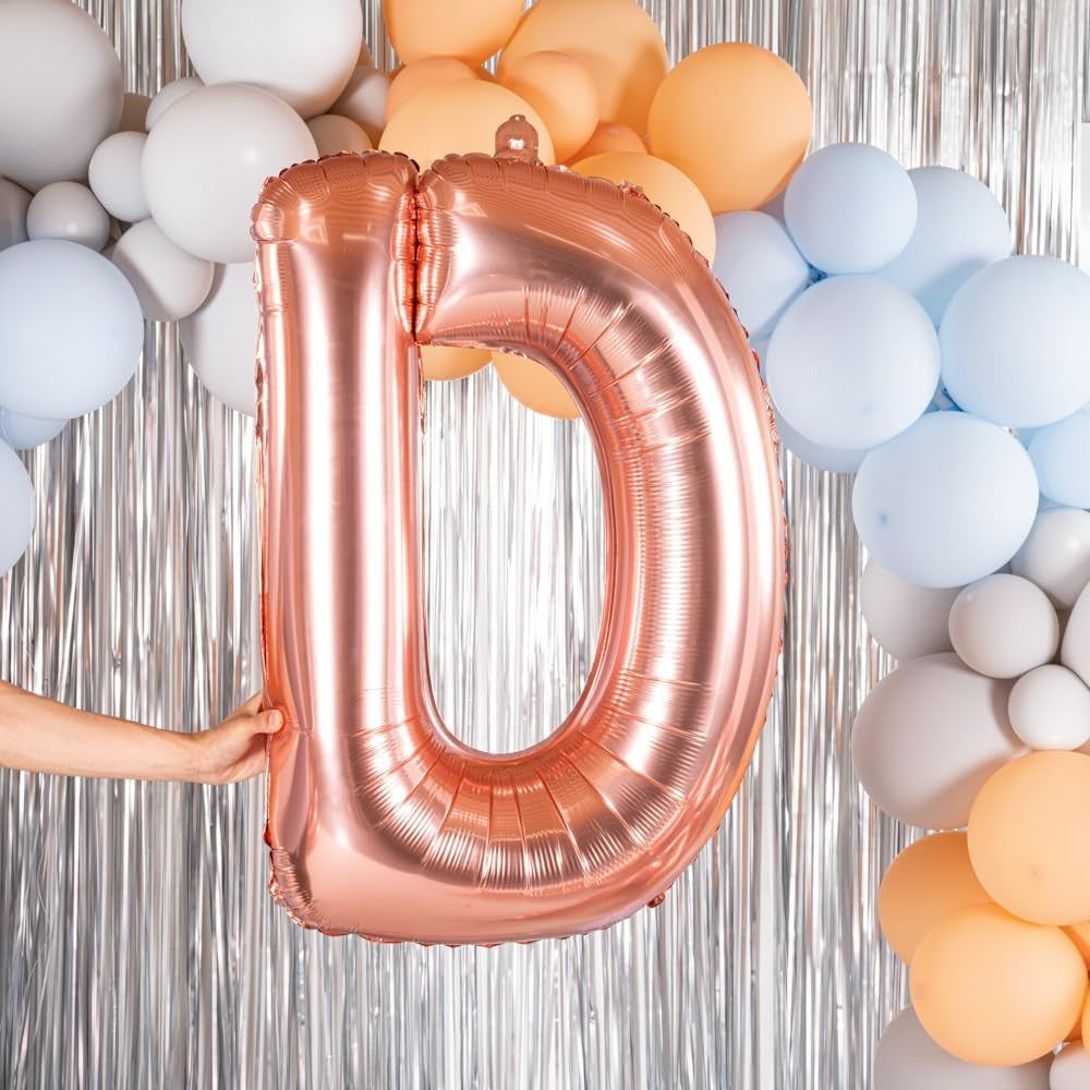 Balon Folie Metalizata Litera D, Vivimall, 80 cm, Umflati cu Heliu sau Aer, Ambalaj Individual, Pai inclus, Rose Gold - vivimall.ro