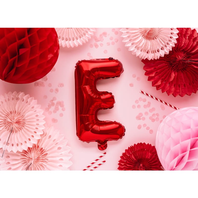 Balon Folie Metalizata Litera E, Vivimall, 40 cm, Umflati cu Heliu sau Aer, Ambalaj Individual, Pai inclus, Rosu - vivimall.ro