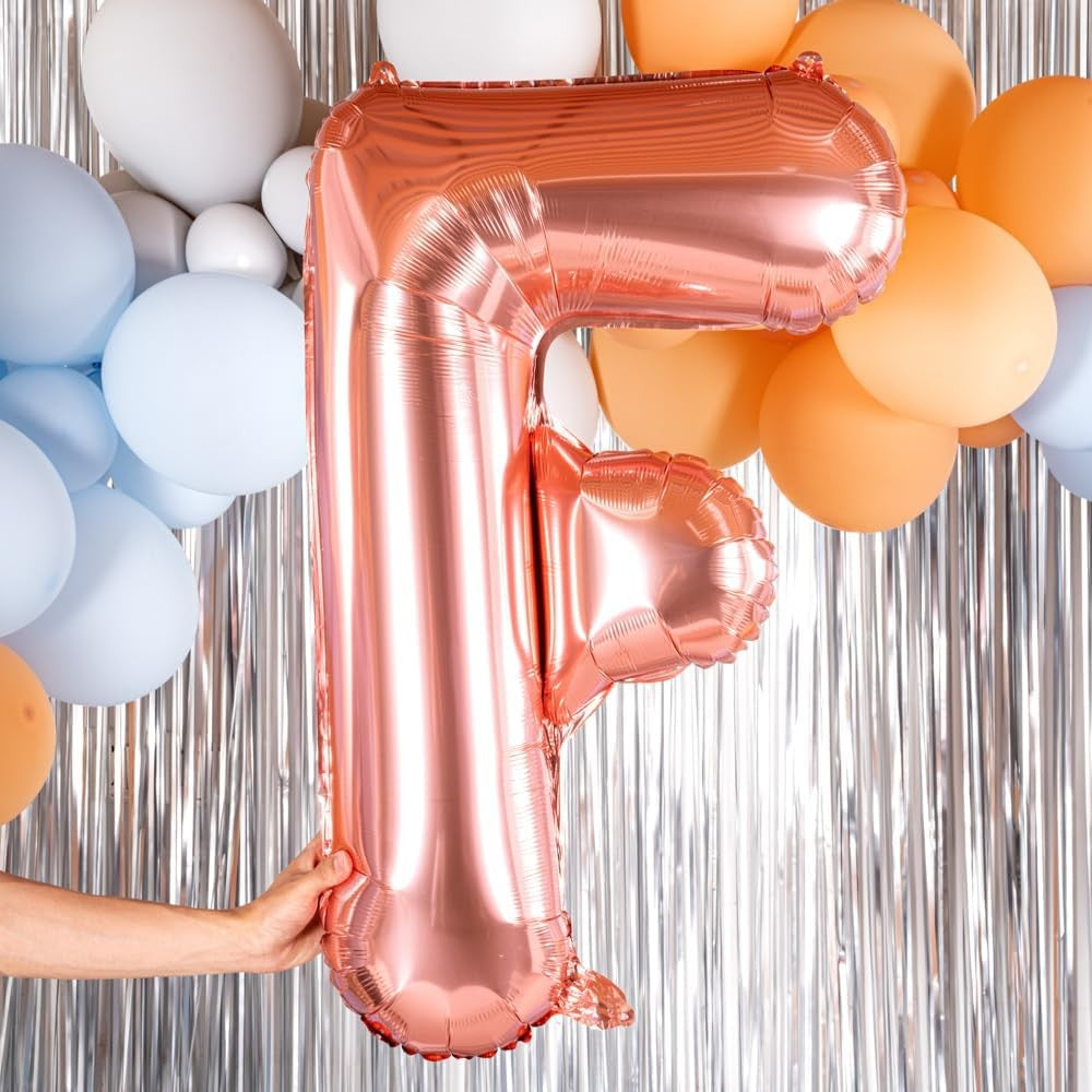 Balon Folie Metalizata Litera F, Vivimall, 100 cm, Umflati cu Heliu sau Aer, Ambalaj Individual, Pai inclus, Rose Gold - vivimall.ro