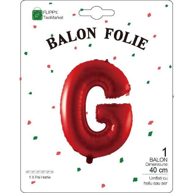 Balon Folie Metalizata Litera G, Vivimall, 40 cm, Umflati cu Heliu sau Aer, Ambalaj Individual, Pai inclus, Rosu - vivimall.ro