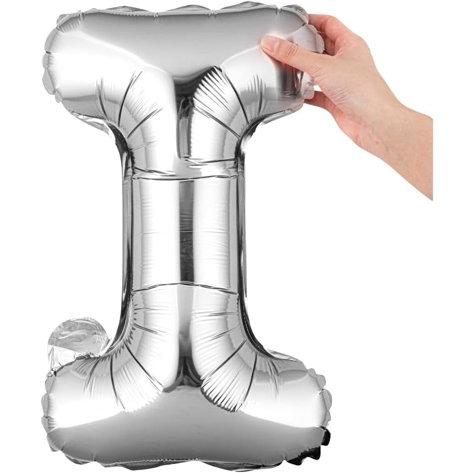 Balon Folie Metalizata Litera I, Vivimall, 80 cm, Umflati cu Heliu sau Aer, Ambalaj Individual, Pai inclus, Argintiu - vivimall.ro