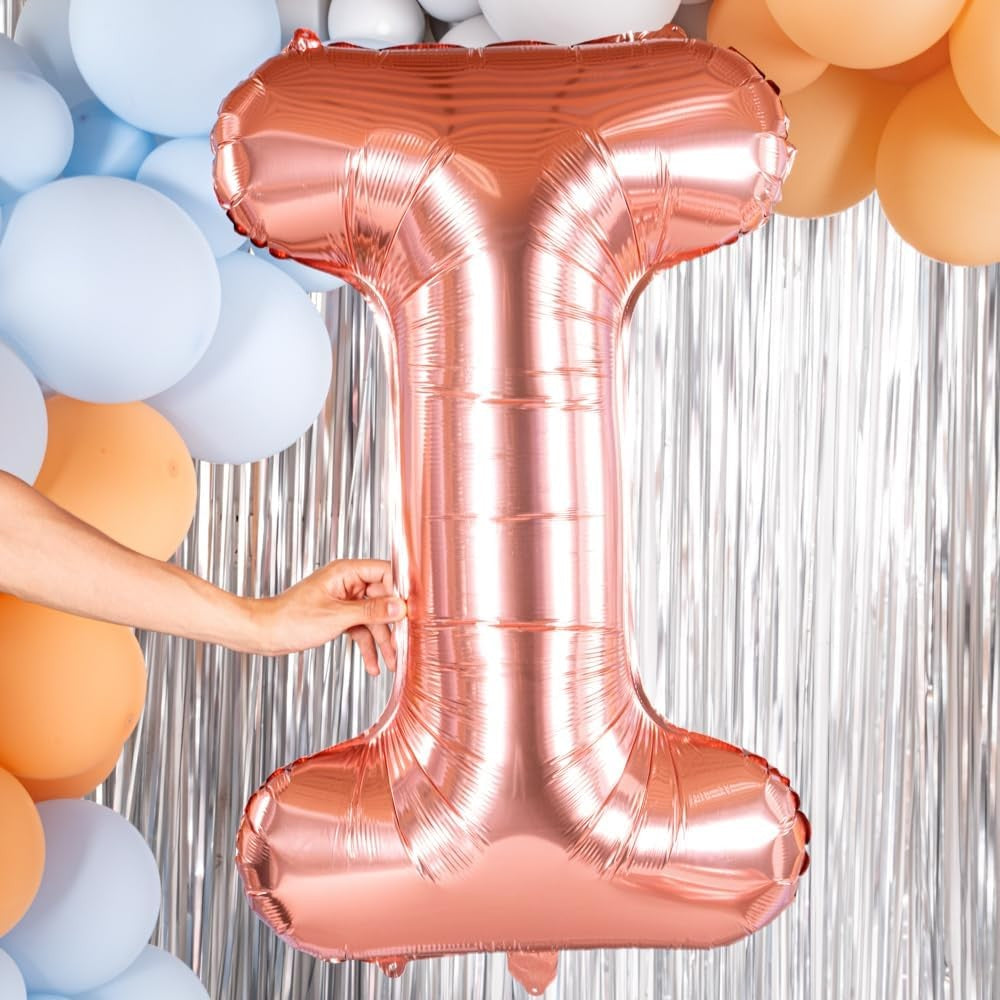 Balon Folie Metalizata Litera I, Flippy, 80 cm, Umflati cu Heliu sau Aer, Ambalaj Individual, Pai inclus, Rose Gold