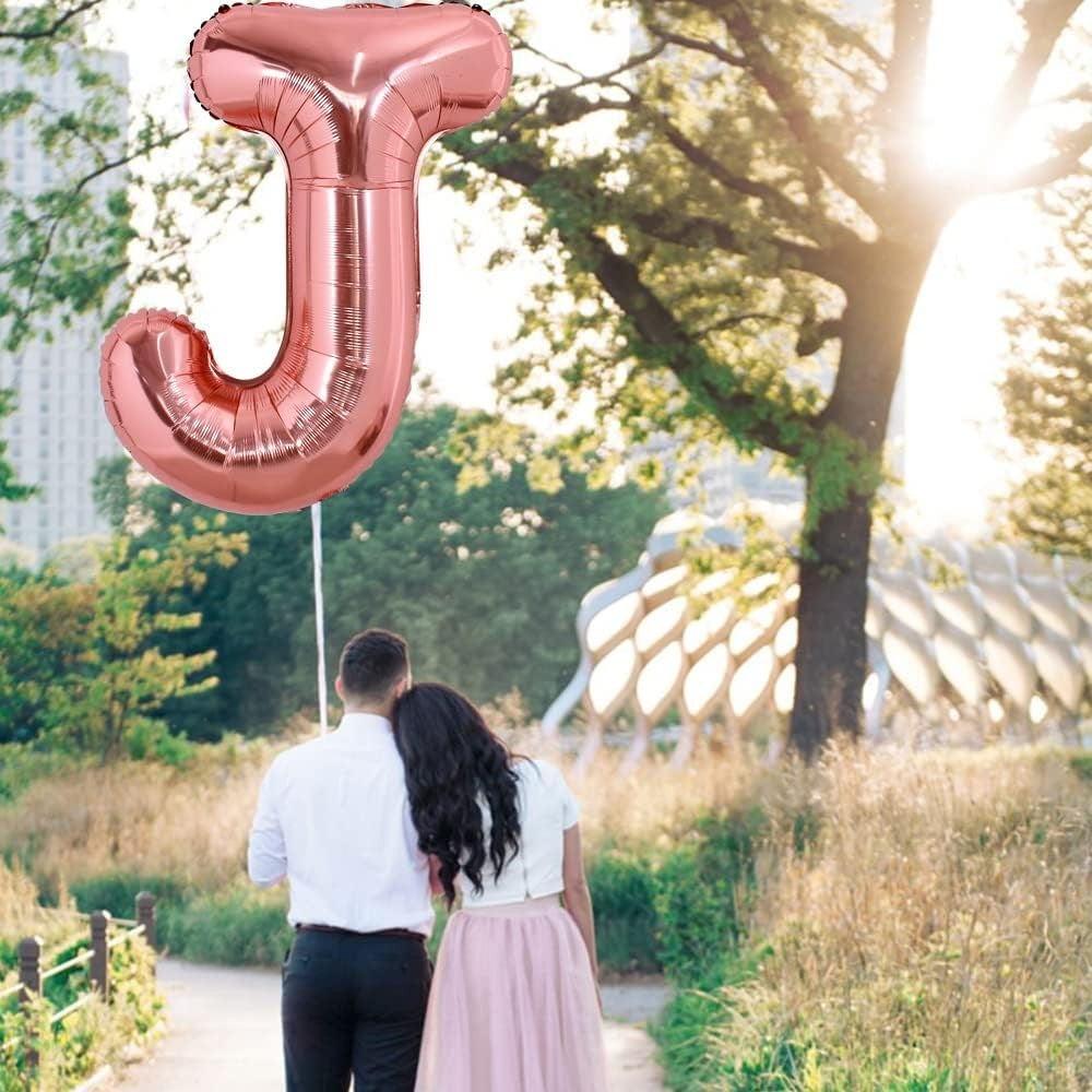 Balon Folie Metalizata Litera J, Vivimall, 80 cm, Umflati cu Heliu sau Aer, Ambalaj Individual, Pai inclus, Rose Gold - vivimall.ro