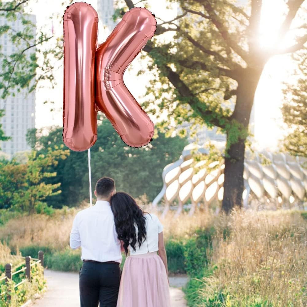 Balon Folie Metalizata Litera K, Vivimall, 80 cm, Umflati cu Heliu sau Aer, Ambalaj Individual, Pai inclus, Rose Gold - vivimall.ro