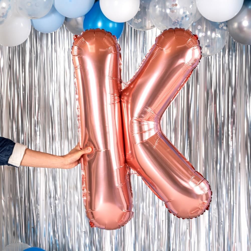 Balon Folie Metalizata Litera K, Vivimall, 80 cm, Umflati cu Heliu sau Aer, Ambalaj Individual, Pai inclus, Rose Gold - vivimall.ro