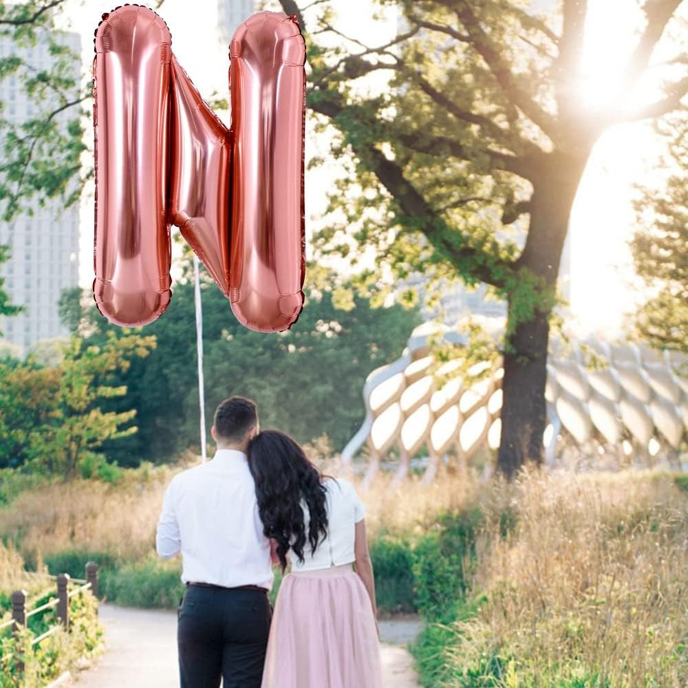 Balon Folie Metalizata Litera N, Vivimall, 100 cm, Umflati cu Heliu sau Aer, Ambalaj Individual, Pai inclus, Rose Gold - vivimall.ro