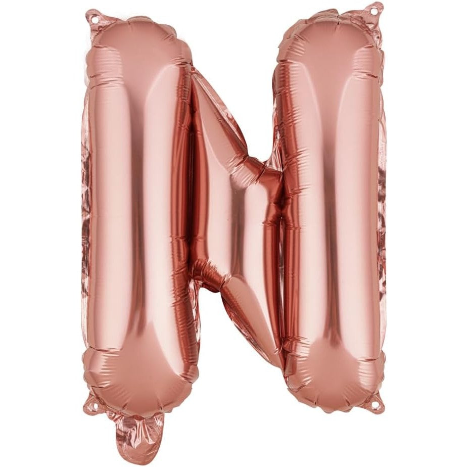 Balon Folie Metalizata Litera N, Vivimall, 40 cm, Umflati cu Heliu sau Aer, Ambalaj Individual, Pai inclus, Rose Gold - vivimall.ro
