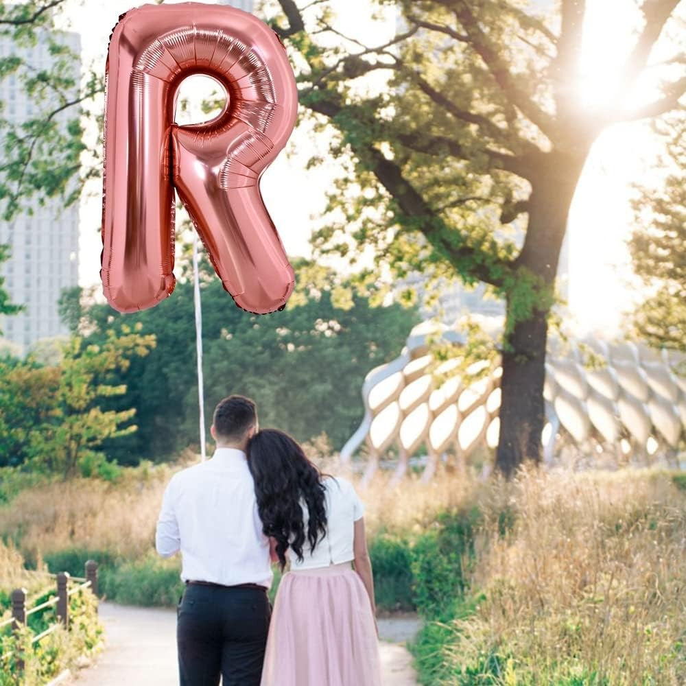 Balon Folie Metalizata Litera R, Vivimall, 80 cm, Umflati cu Heliu sau Aer, Ambalaj Individual, Pai inclus, Rose Gold - vivimall.ro