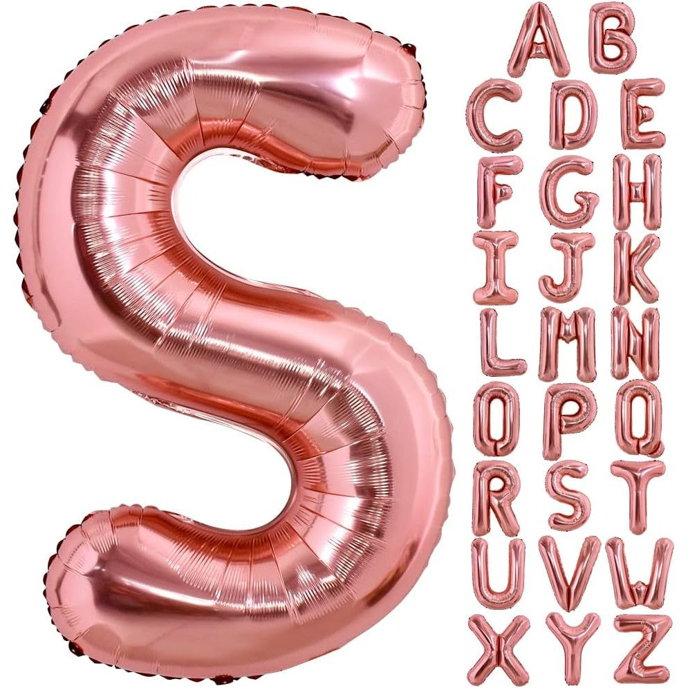 Balon Folie Metalizata Litera S, Vivimall, 80 cm, Umflati cu Heliu sau Aer, Ambalaj Individual, Pai inclus, Rose Gold - vivimall.ro