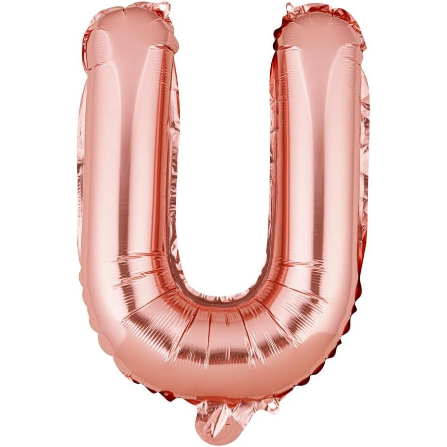 Balon Folie Metalizata Litera U, Vivimall, 40 cm, Umflati cu Heliu sau Aer, Ambalaj Individual, Pai inclus, Rose Gold - vivimall.ro