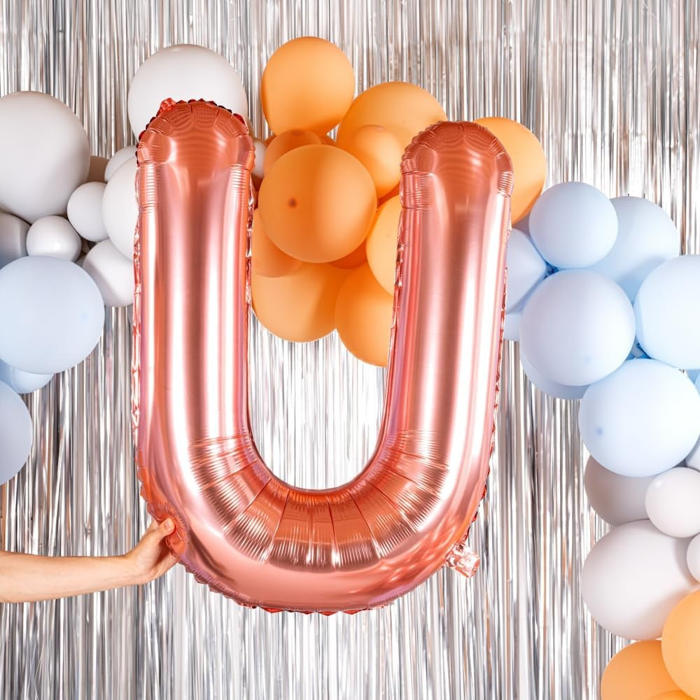 Balon Folie Metalizata Litera U, Vivimall, 80 cm, Umflati cu Heliu sau Aer, Ambalaj Individual, Pai inclus, Rose Gold - vivimall.ro