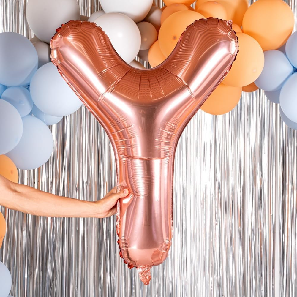 Balon Folie Metalizata Litera Y, Vivimall, 100 cm, Umflati cu Heliu sau Aer, Ambalaj Individual, Pai inclus, Rose Gold - vivimall.ro