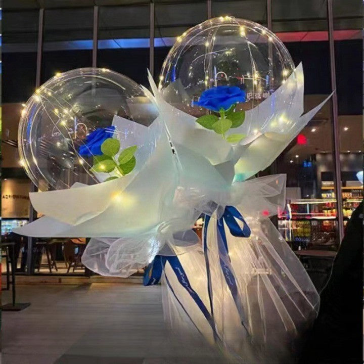 Trandafir In Balon Led Cu Lumini, Tip Buchet, Diametru 35 Cm