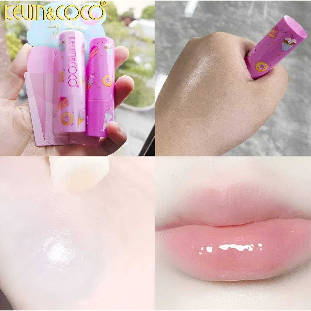 Balsam de Buze, Kevin&Coco, Ice Cream, Hidratare, Catifelare, Cremos, 13.5x7.5x2 cm, Roz - vivimall.ro